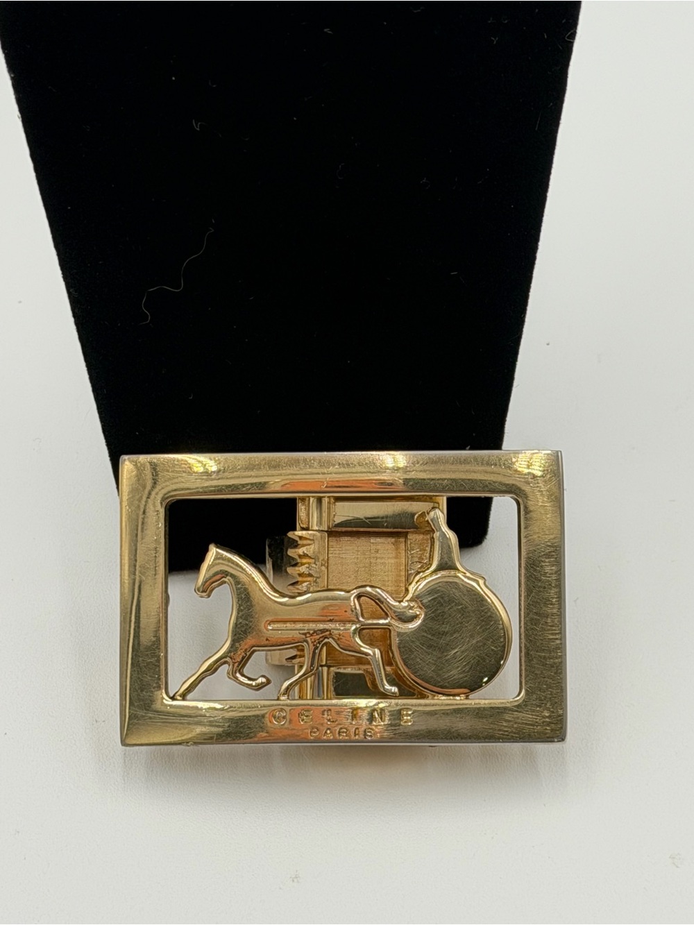 Vintage Celine Paris Horse Carriage Gold Belt Buckle